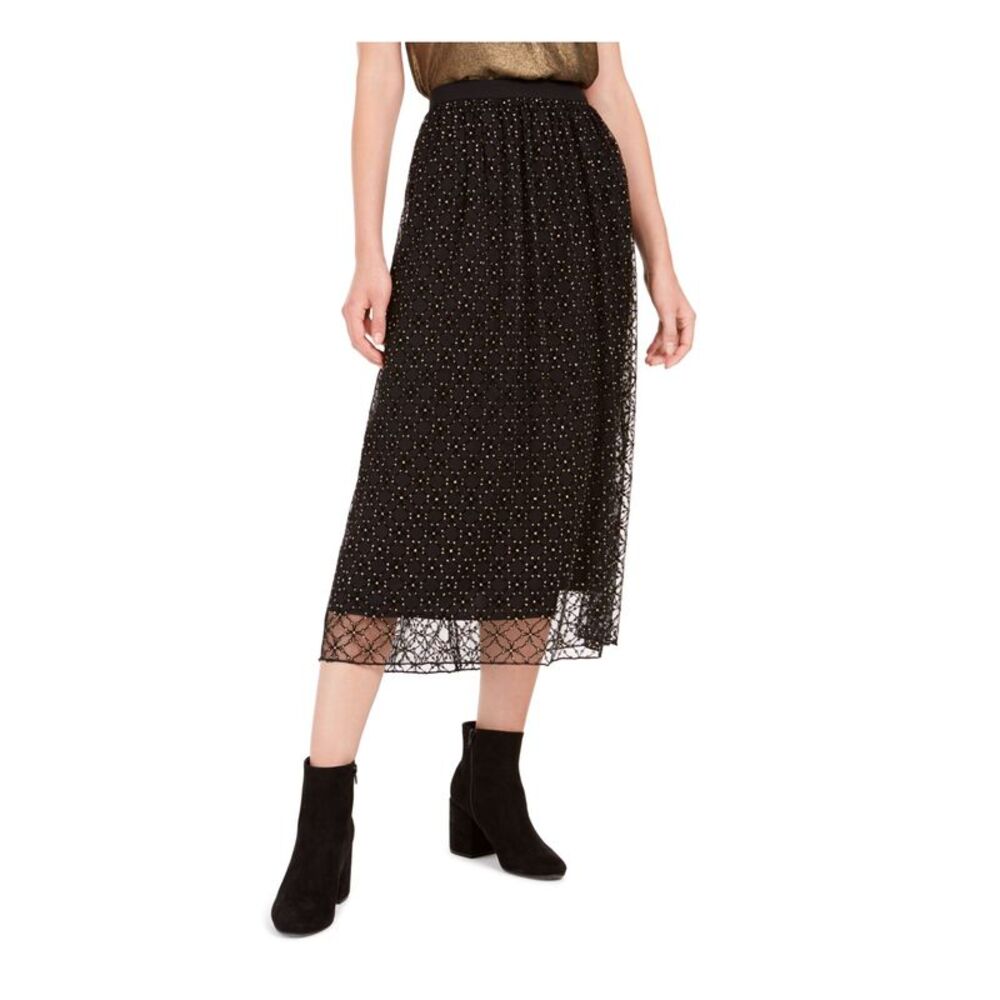 BAR III Womens Black Lace-overlay Speckle Midi Evening Pencil Skirt M